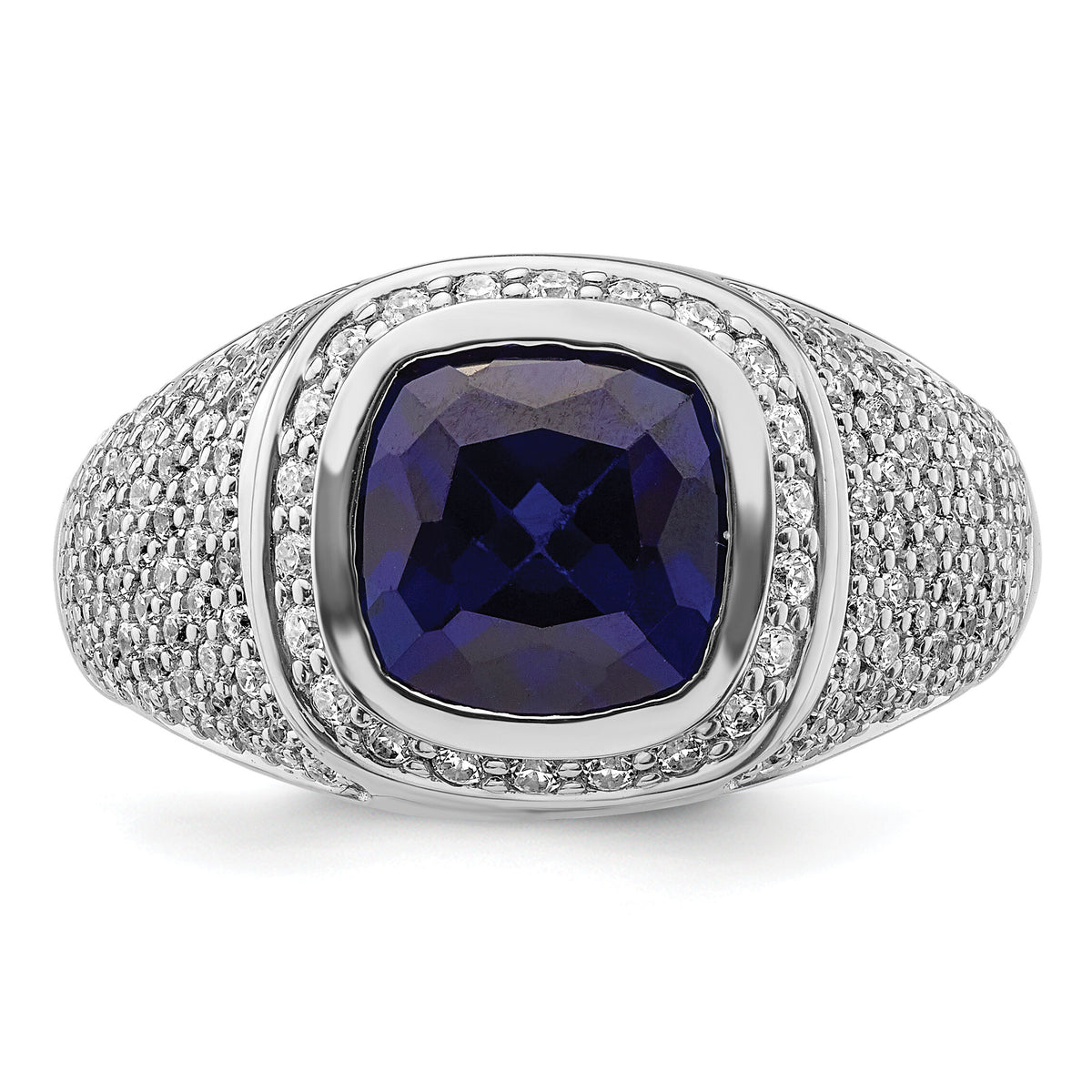 14k White Gold 1 ct Lab Grown Dia VS/SI+ G+ & Cr Blue Sapphire Complete Men-B220066