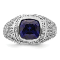14k White Gold 1 ct Lab Grown Dia VS/SI+ G+ & Cr Blue Sapphire Complete Men-B220066