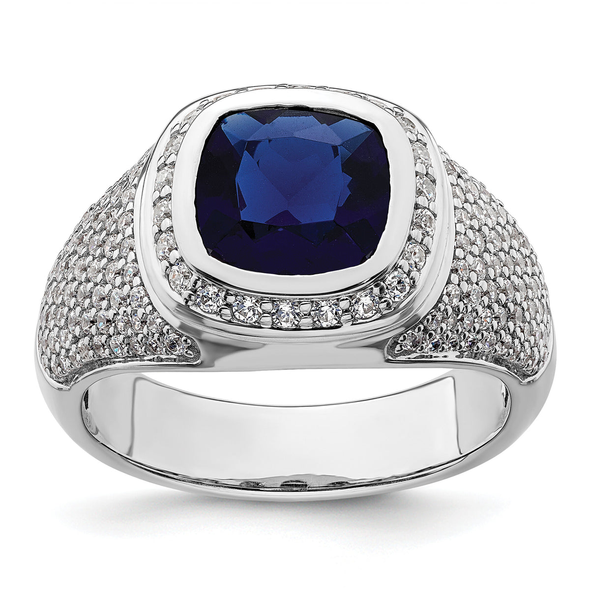 14k White Gold 1 ct Lab Grown Dia VS/SI+ G+ & Cr Blue Sapphire Complete Men-B220066