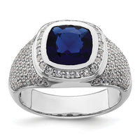 14k White Gold 1 ct Lab Grown Dia VS/SI+ G+ & Cr Blue Sapphire Complete Men-B220066