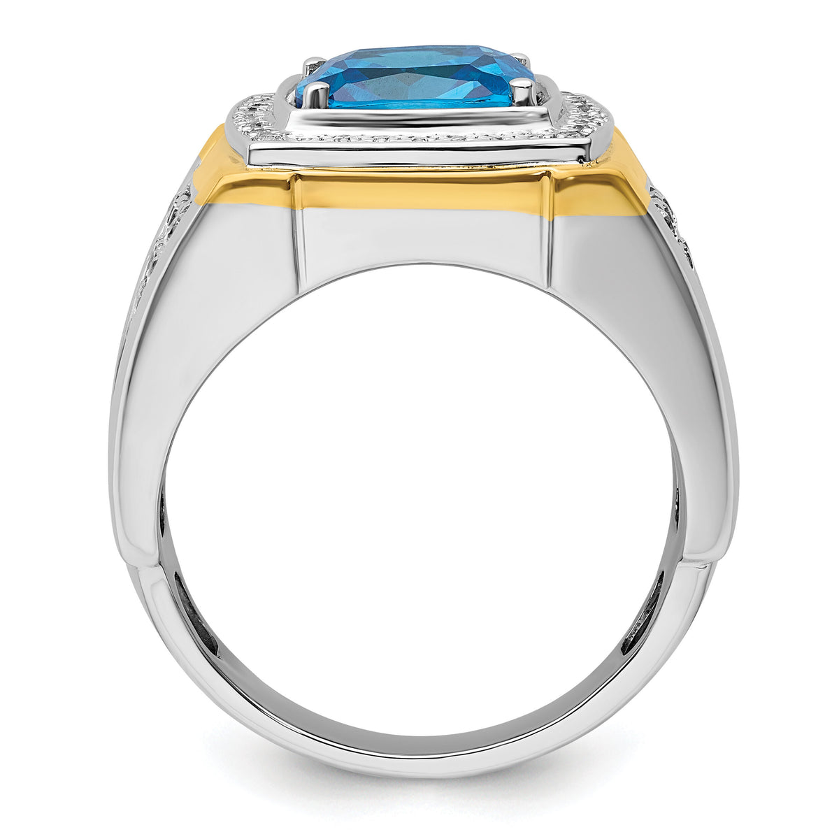14k Two-Tone 3/4 ct Lab Grown Dia VS/SI+ G+ & Blue Topaz Comp Men's Ring-B220067