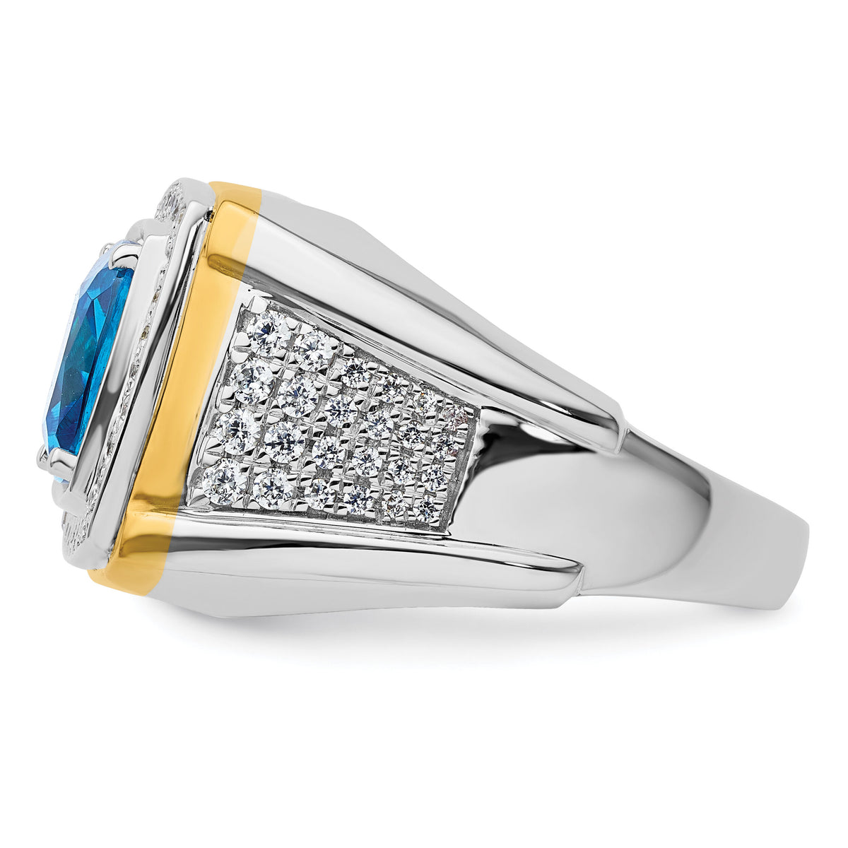 14k Two-Tone 3/4 ct Lab Grown Dia VS/SI+ G+ & Blue Topaz Comp Men's Ring-B220067
