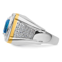 14k Two-Tone 3/4 ct Lab Grown Dia VS/SI+ G+ & Blue Topaz Comp Men's Ring-B220067