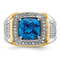 14k Two-Tone 3/4 ct Lab Grown Dia VS/SI+ G+ & Blue Topaz Comp Men's Ring-B220067