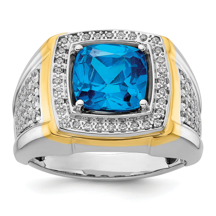 14k Two-Tone 3/4 ct Lab Grown Dia VS/SI+ G+ & Blue Topaz Comp Men's Ring-B220067