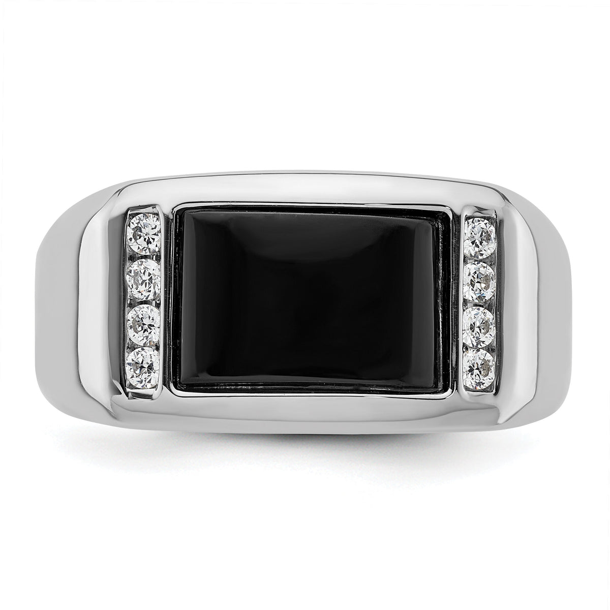 14k White Gold 1/5 ct Lab Grown Dia VS/SI+ G+ & Onyx Comp Men's Ring-B220069