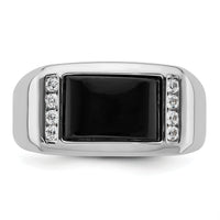 14k White Gold 1/5 ct Lab Grown Dia VS/SI+ G+ & Onyx Comp Men's Ring-B220069