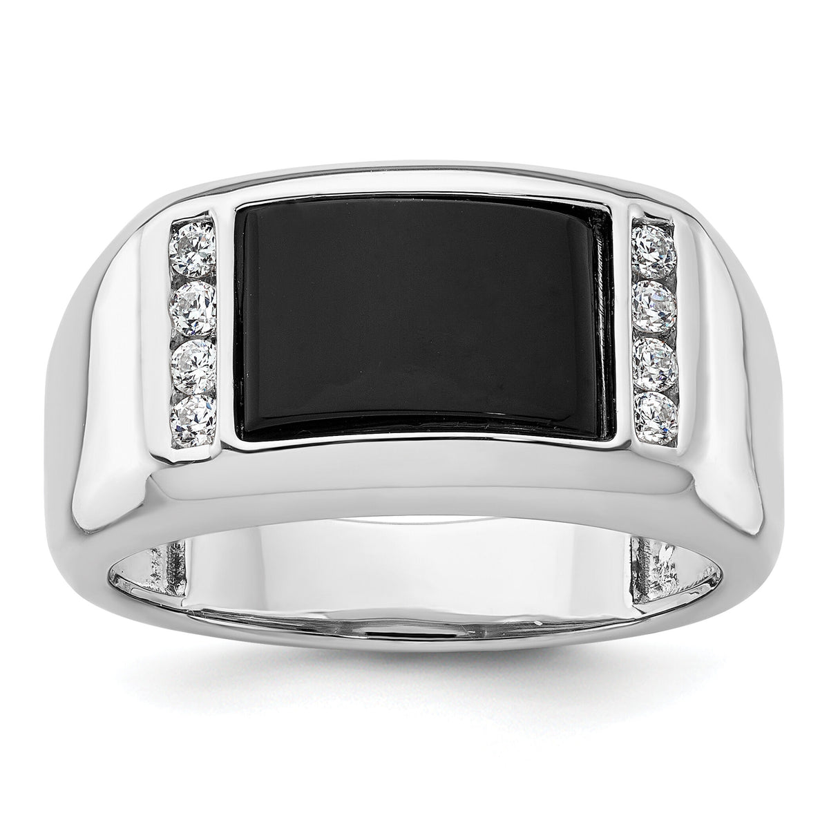 14k White Gold 1/5 ct Lab Grown Dia VS/SI+ G+ & Onyx Comp Men's Ring-B220069