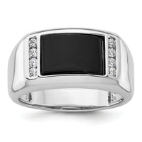14k White Gold 1/5 ct Lab Grown Dia VS/SI+ G+ & Onyx Comp Men's Ring-B220069