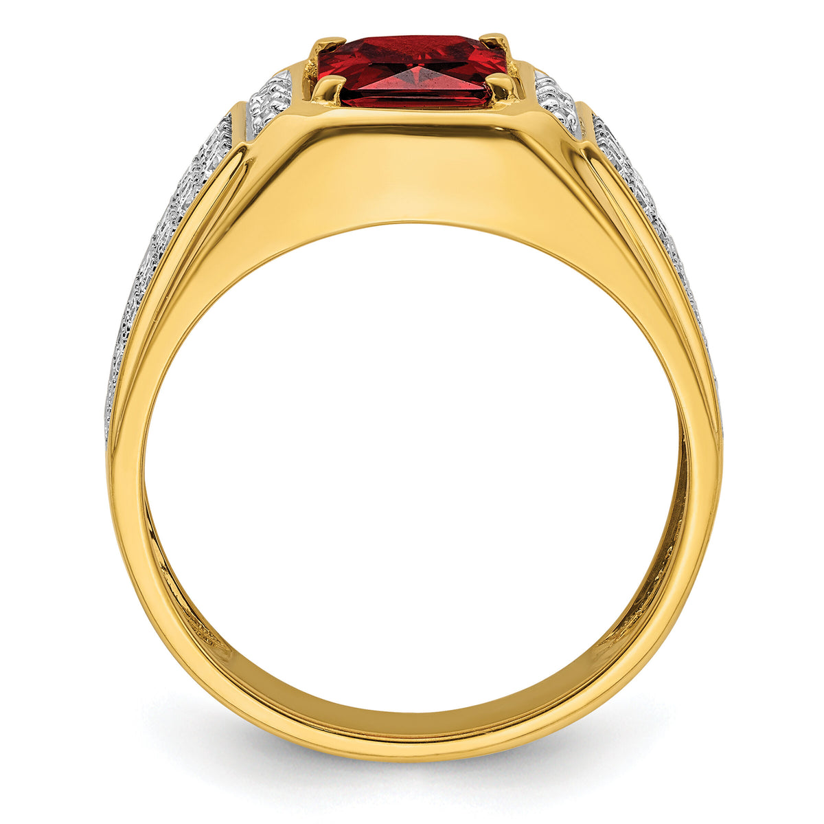 14k w/Rhodium 3/4 ct Lab Grown Dia VS/SI+ G+ & Cr Ruby Comp Men's Ring-B220071