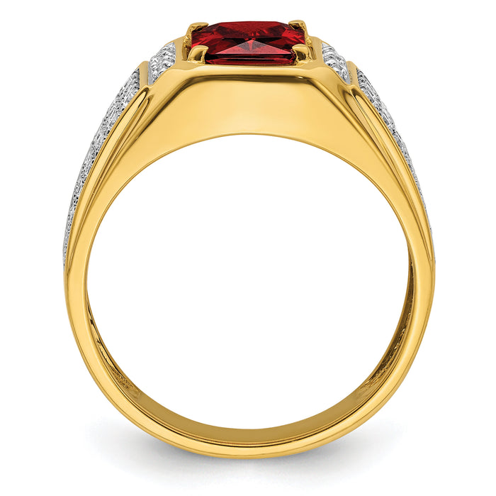14k w/Rhodium 3/4 ct Lab Grown Dia VS/SI+ G+ & Cr Ruby Comp Men's Ring-B220071