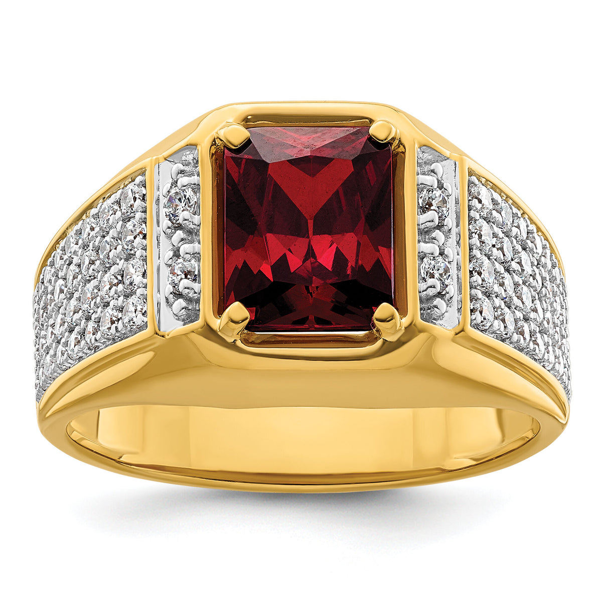 14k w/Rhodium 3/4 ct Lab Grown Dia VS/SI+ G+ & Cr Ruby Comp Men's Ring-B220071
