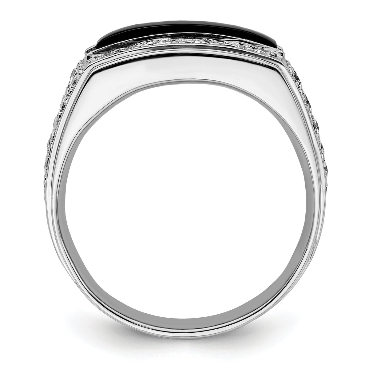 14k White Gold 1 ct Lab Grown Dia VS/SI+ G+ & Onyx Comp Men's Ring-B220072