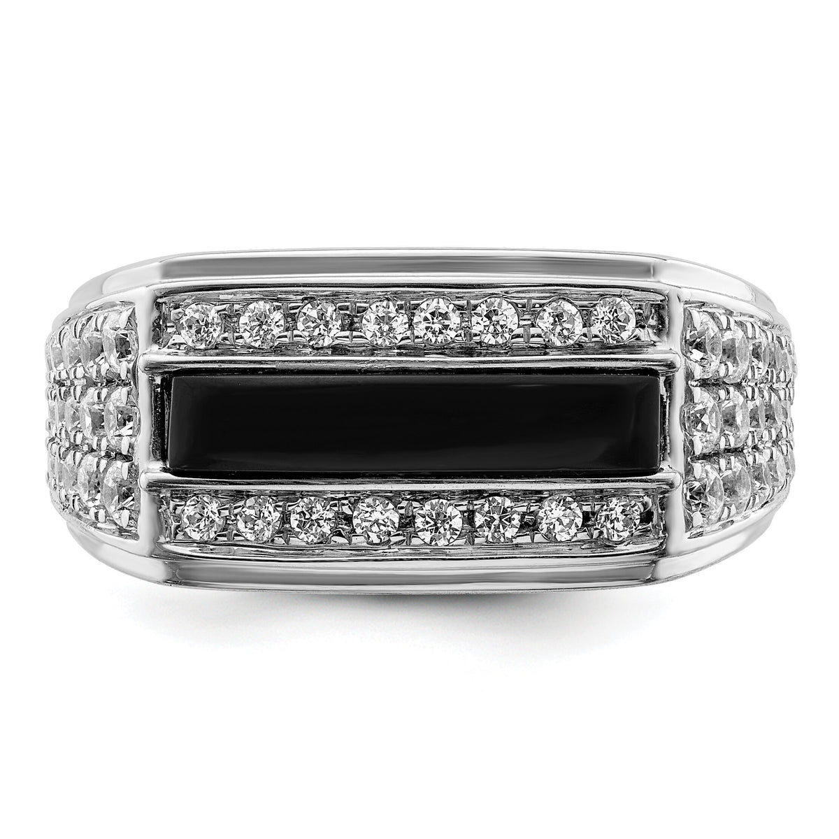 14k White Gold 1 ct Lab Grown Dia VS/SI+ G+ & Onyx Comp Men's Ring-B220072