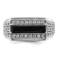 14k White Gold 1 ct Lab Grown Dia VS/SI+ G+ & Onyx Comp Men's Ring-B220072