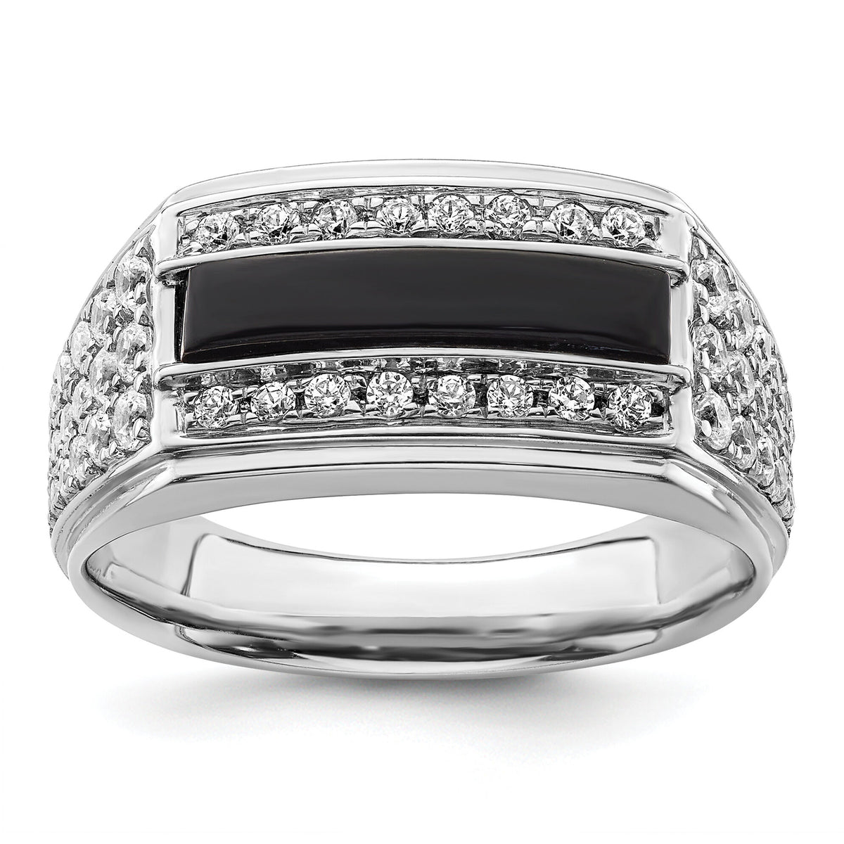 14k White Gold 1 ct Lab Grown Dia VS/SI+ G+ & Onyx Comp Men's Ring-B220072
