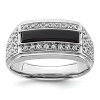 14k White Gold 1 ct Lab Grown Dia VS/SI+ G+ & Onyx Comp Men's Ring-B220072