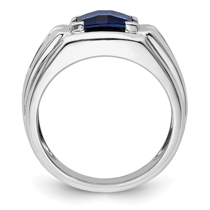 14k White Gold 1/4 ct Lab Grown Dia VS/SI+ G+ & Cr Sapphire Comp Men's Ring-B220074