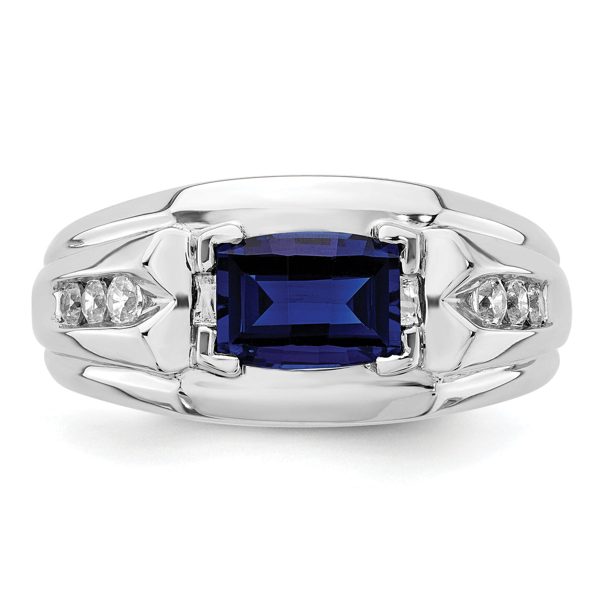 14k White Gold 1/4 ct Lab Grown Dia VS/SI+ G+ & Cr Sapphire Comp Men's Ring-B220074