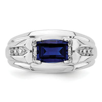 14k White Gold 1/4 ct Lab Grown Dia VS/SI+ G+ & Cr Sapphire Comp Men's Ring-B220074