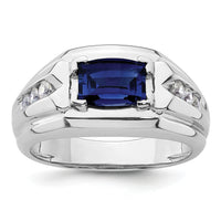 14k White Gold 1/4 ct Lab Grown Dia VS/SI+ G+ & Cr Sapphire Comp Men's Ring-B220074