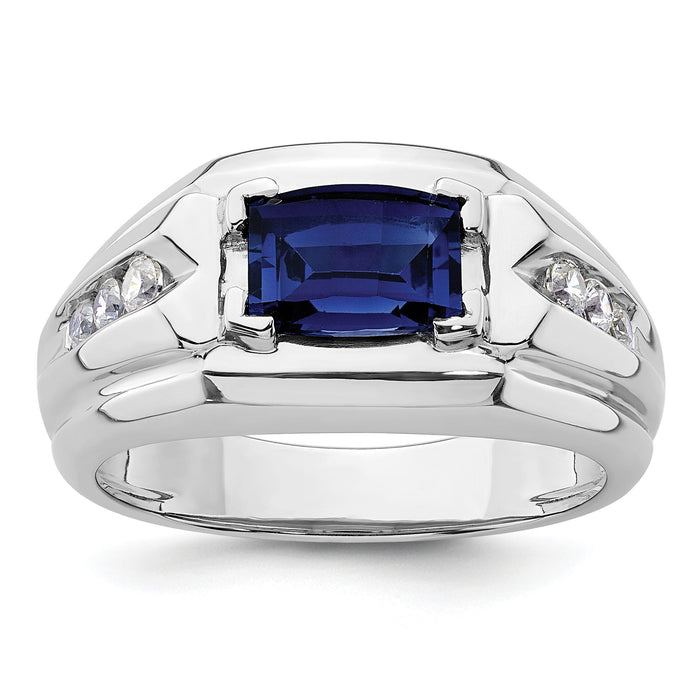 14k White Gold 1/4 ct Lab Grown Dia VS/SI+ G+ & Cr Sapphire Comp Men's Ring-B220074