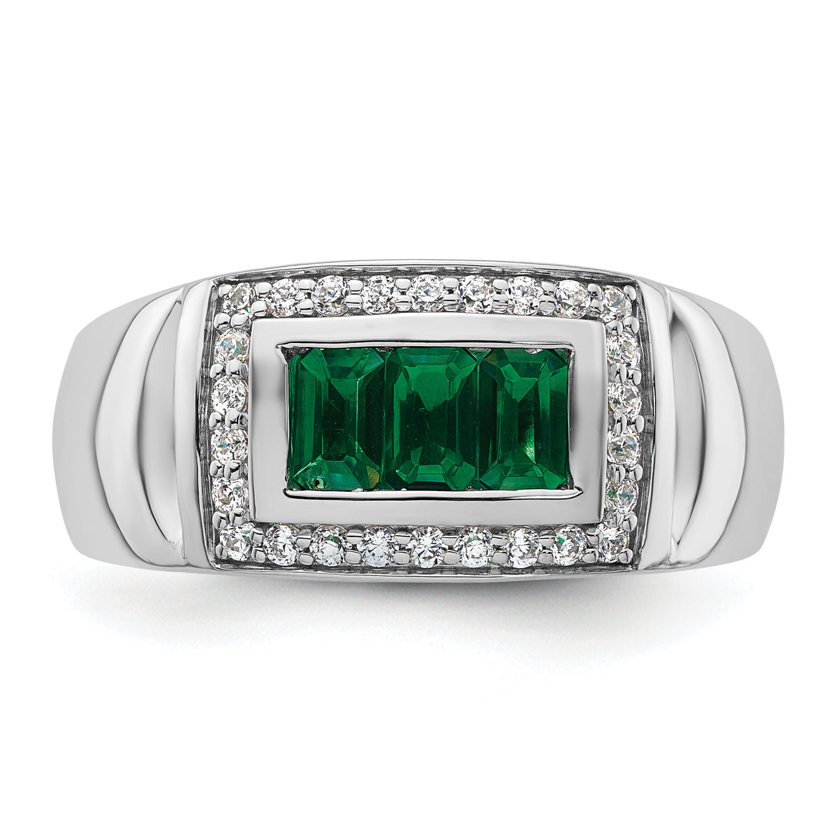 14kw 1/3 ct Lab Grown Dia VS/SI+ G+ & Cr Emerald Complete Men's Ring-B220082