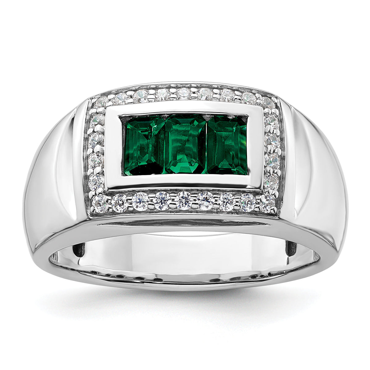14kw 1/3 ct Lab Grown Dia VS/SI+ G+ & Cr Emerald Complete Men's Ring-B220082