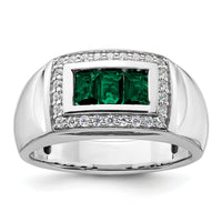 14kw 1/3 ct Lab Grown Dia VS/SI+ G+ & Cr Emerald Complete Men's Ring-B220082