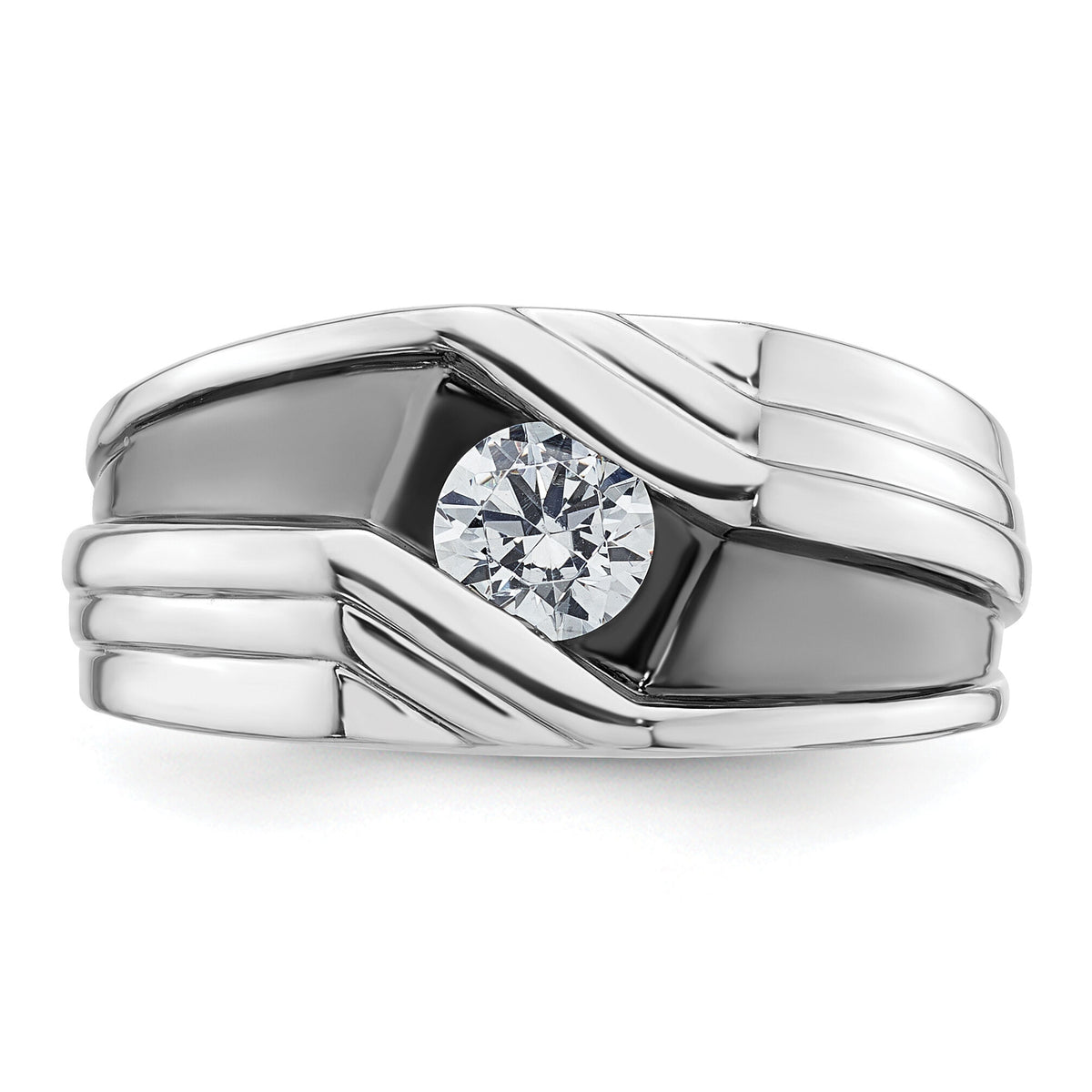 14k White Gold w/ Blk RH 3/8 ct Lab Grown Dia VS/SI+ G+ Comp Men's Ring-B220083