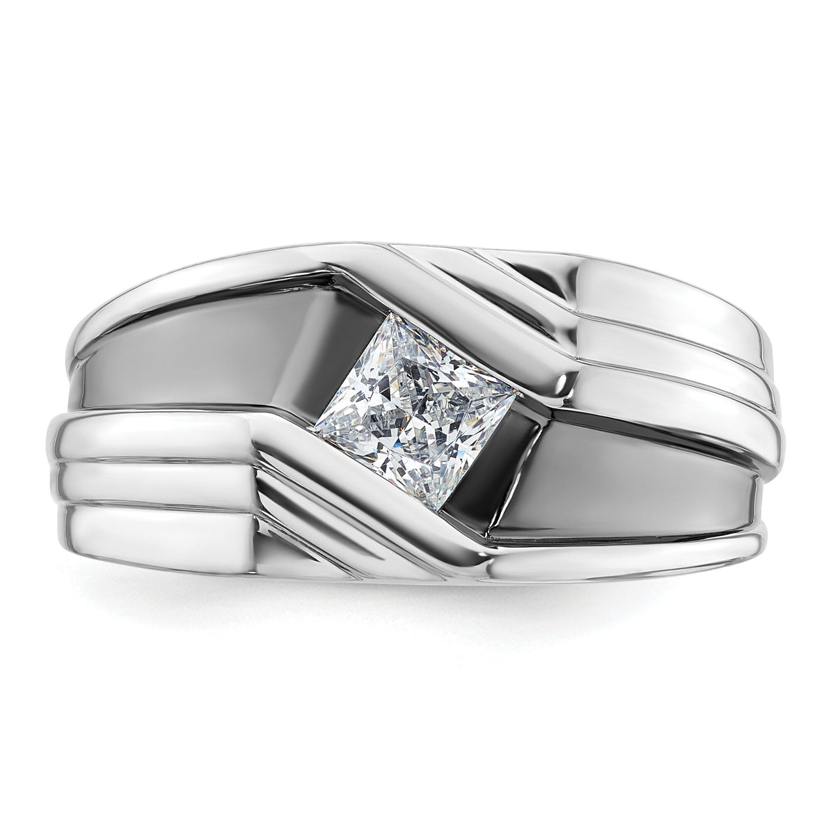 14k White Gold w/ Blk RH 1/2 ct Lab Grown Dia VS/SI+ G+ Complete Men's Ring-B220084
