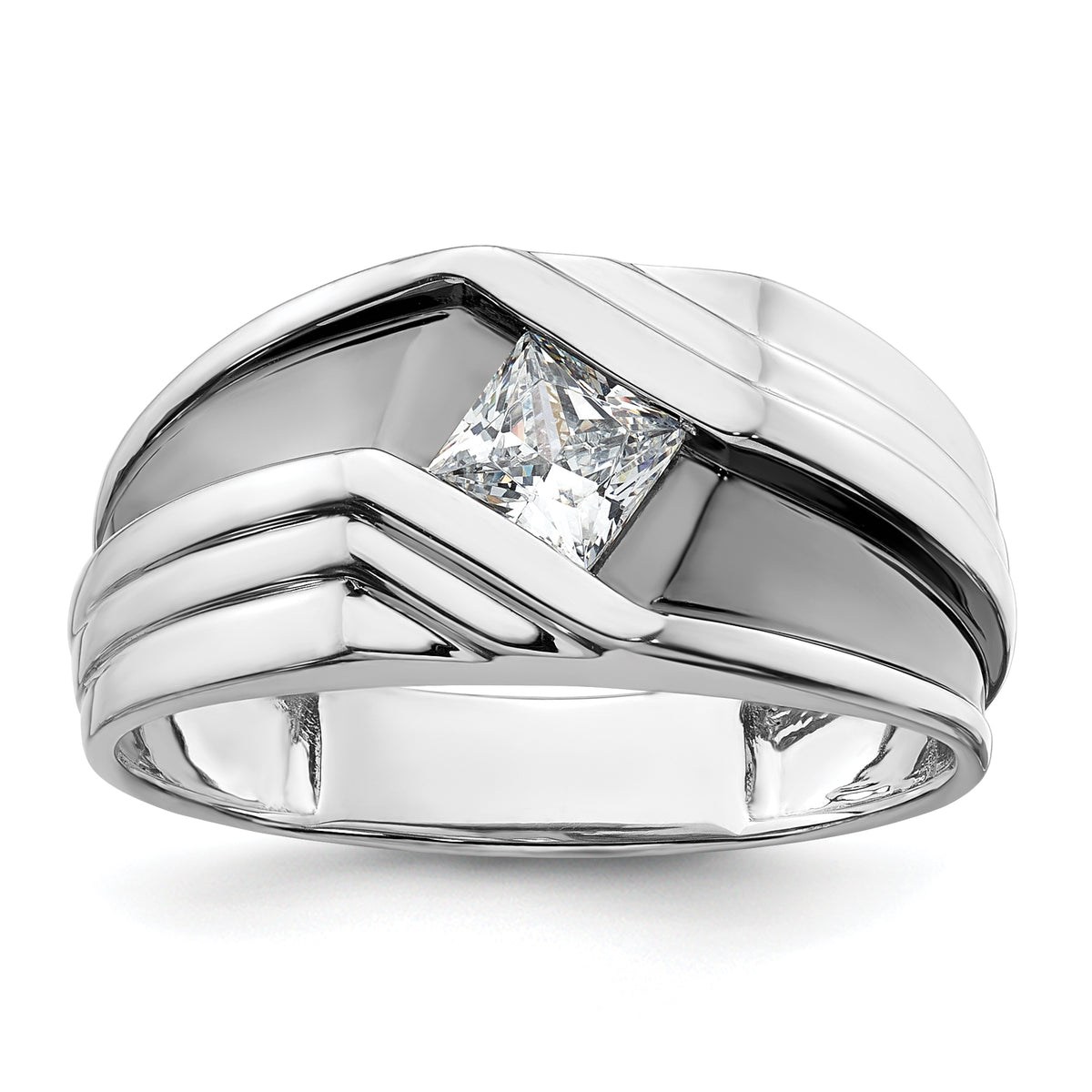 14k White Gold w/ Blk RH 1/2 ct Lab Grown Dia VS/SI+ G+ Complete Men's Ring-B220084-4WLG