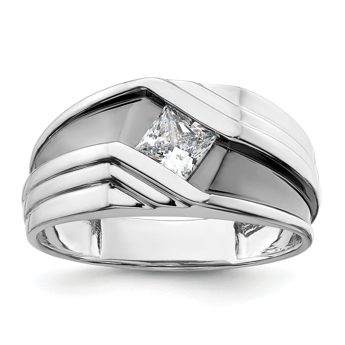 14k White Gold w/ Blk RH 1/2 ct Lab Grown Dia VS/SI+ G+ Complete Men's Ring-B220084-4WLG