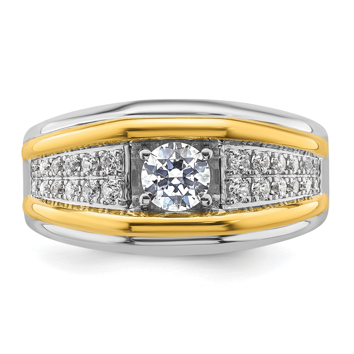 14k Two-tone 1/2 ct Lab Grown Diamond VS/SI+ G+ 3 Stone Comp Men's Ring-B220089