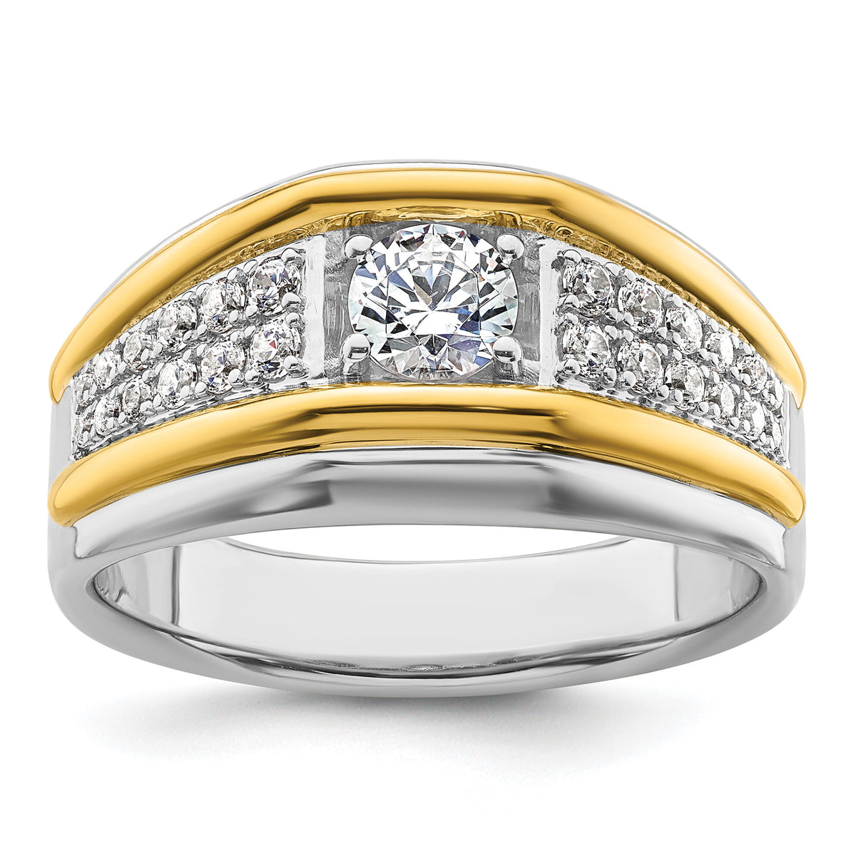 14k Two-tone 1/2 ct Lab Grown Diamond VS/SI+ G+ 3 Stone Comp Men's Ring-B220089