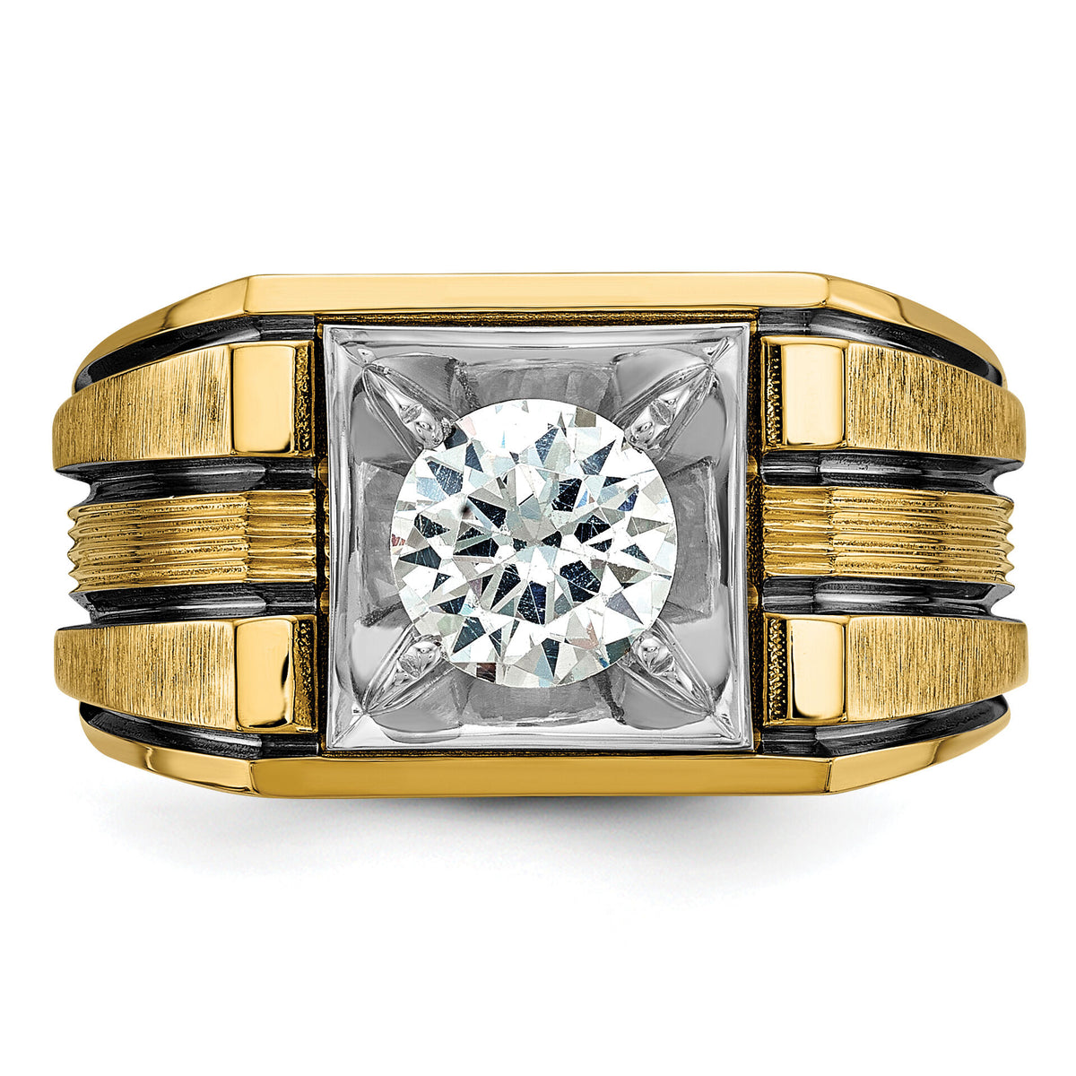 14k Two Tone w/ Blk RH 1 ct Lab Grown Dia VS/SI+ G+ Complete Men's Ring-B40154