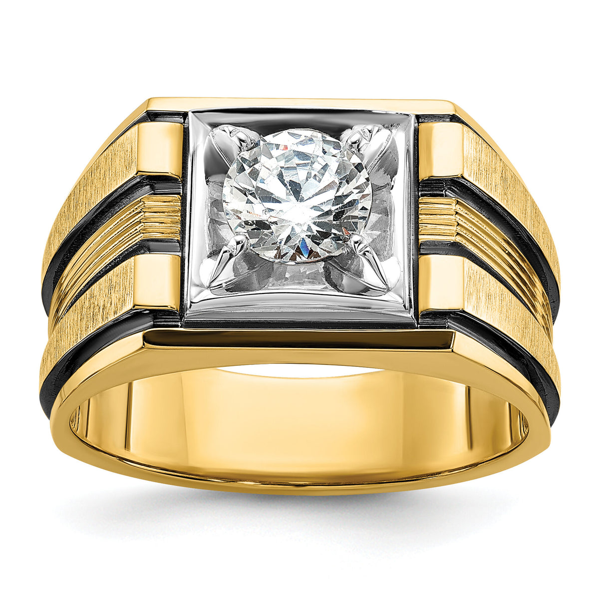 14k Two Tone w/ Blk RH 1 ct Lab Grown Dia VS/SI+ G+ Complete Men's Ring-B40154