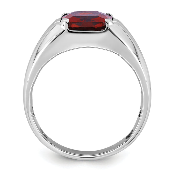 14k White Gold IBGoodman Men's Created Garnet and Diamond Complete Ring-B52000