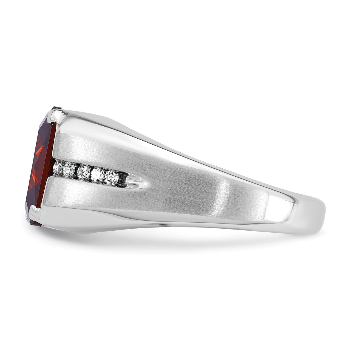 14k White Gold IBGoodman Men's Created Garnet and Diamond Complete Ring-B52000