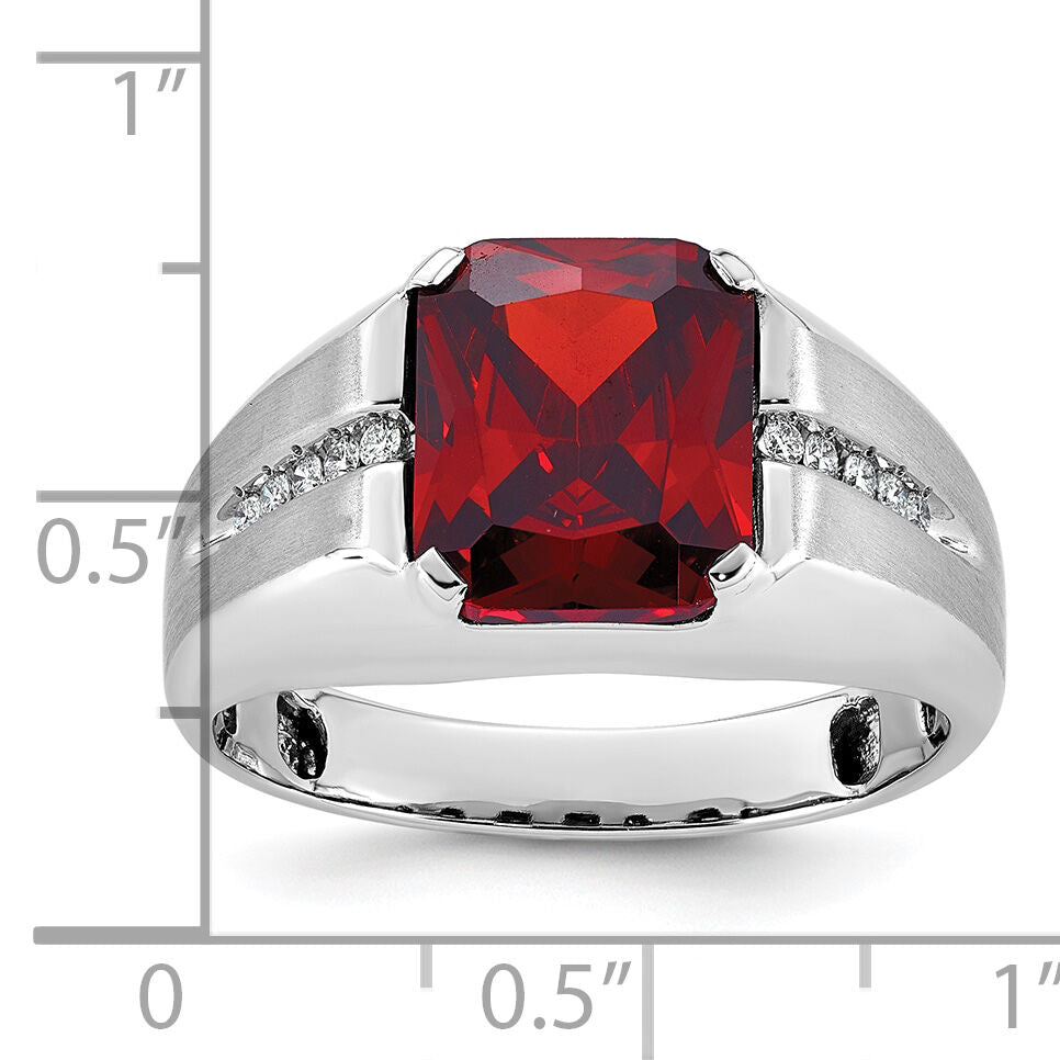 14k White Gold IBGoodman Men's Created Garnet and Diamond Complete Ring-B52000