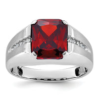 14k White Gold IBGoodman Men's Created Garnet and Diamond Complete Ring-B52000