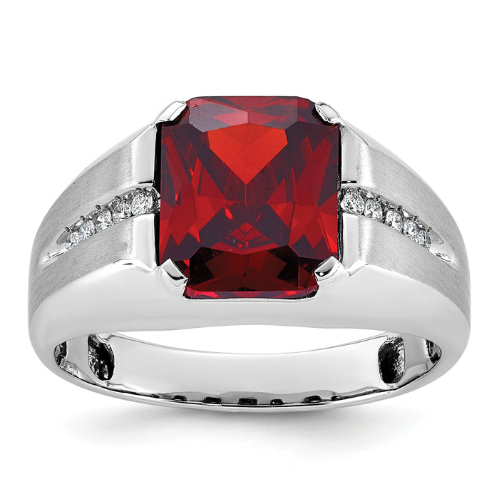 14k White Gold IBGoodman Men's Created Garnet and Diamond Complete Ring-B52000