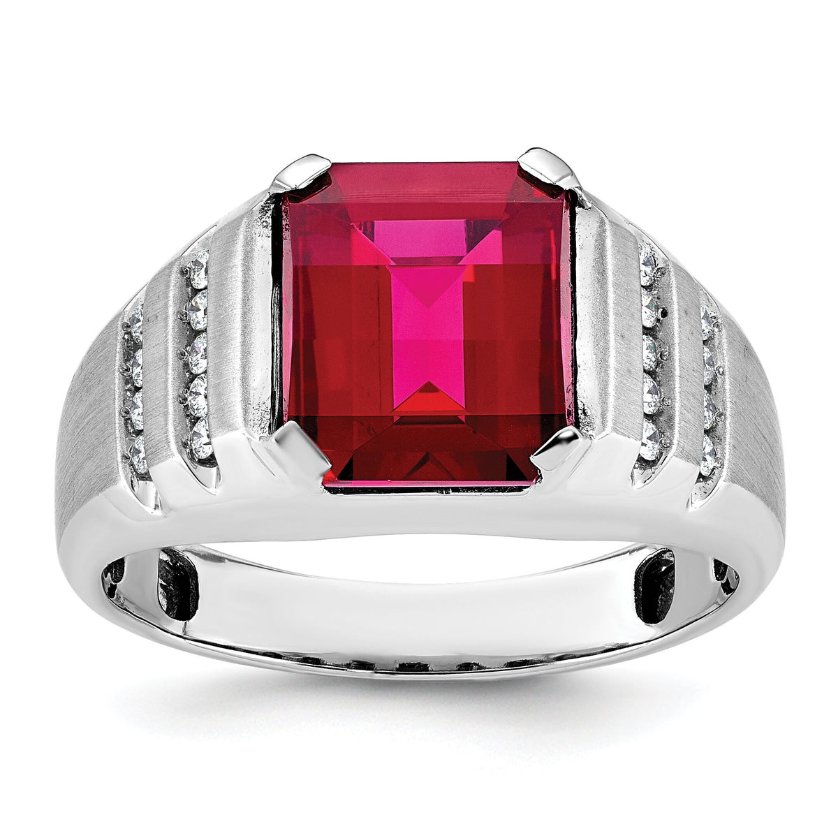 14k White Gold IBGoodman Men's Cr. Ruby and Diamond Complete Ring-B52002