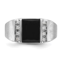 14k White Gold IBGoodman Men's Satin Onyx and 1/8 carat Diamond Complete Ring-B52028-4WOX/AA