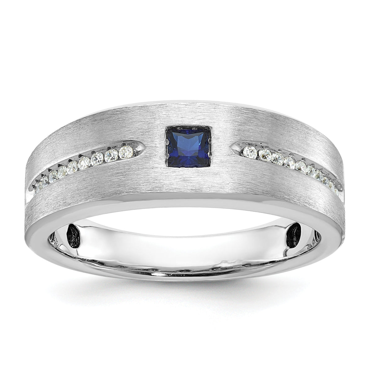 14k White Gold IBGoodman Men's Satin Cr. Sapphire Diamond Complete Ring-B52042