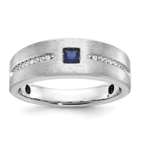 14k White Gold IBGoodman Men's Satin Cr. Sapphire Diamond Complete Ring-B52042