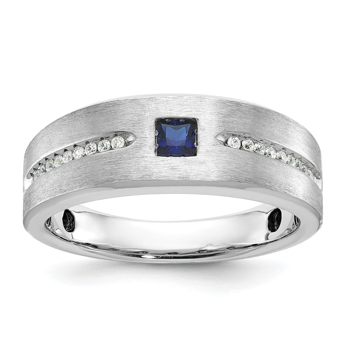 14k White Gold IBGoodman Men's Satin Cr. Sapphire Diamond Complete Ring-B52042