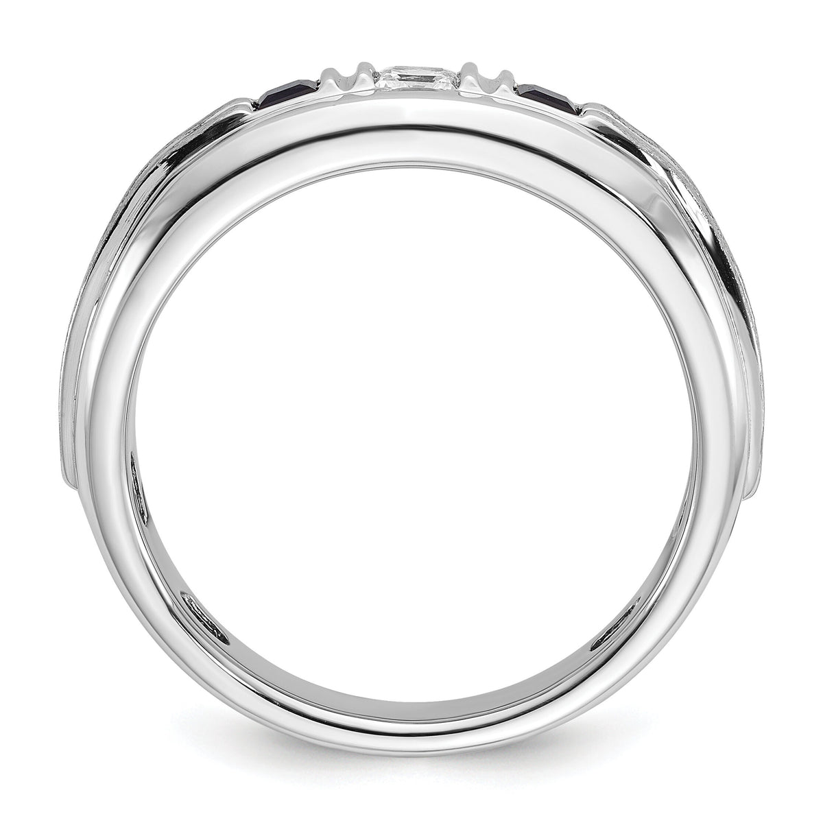 14kw IBGoodman Men's Satin/Grooved Dia & Cr. Sapphire 3-Stone Ring-B52049