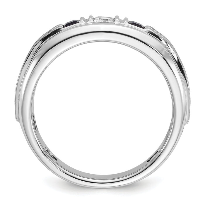 14kw IBGoodman Men's Satin/Grooved Dia & Cr. Sapphire 3-Stone Ring-B52049