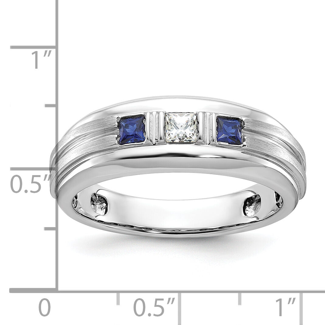 14kw IBGoodman Men's Satin/Grooved Dia & Cr. Sapphire 3-Stone Ring-B52049